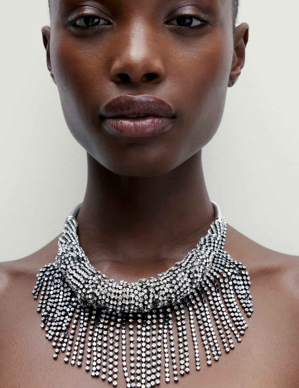 Gunmetal and Cup chain Statement Fringe Necklace M S Collection M S