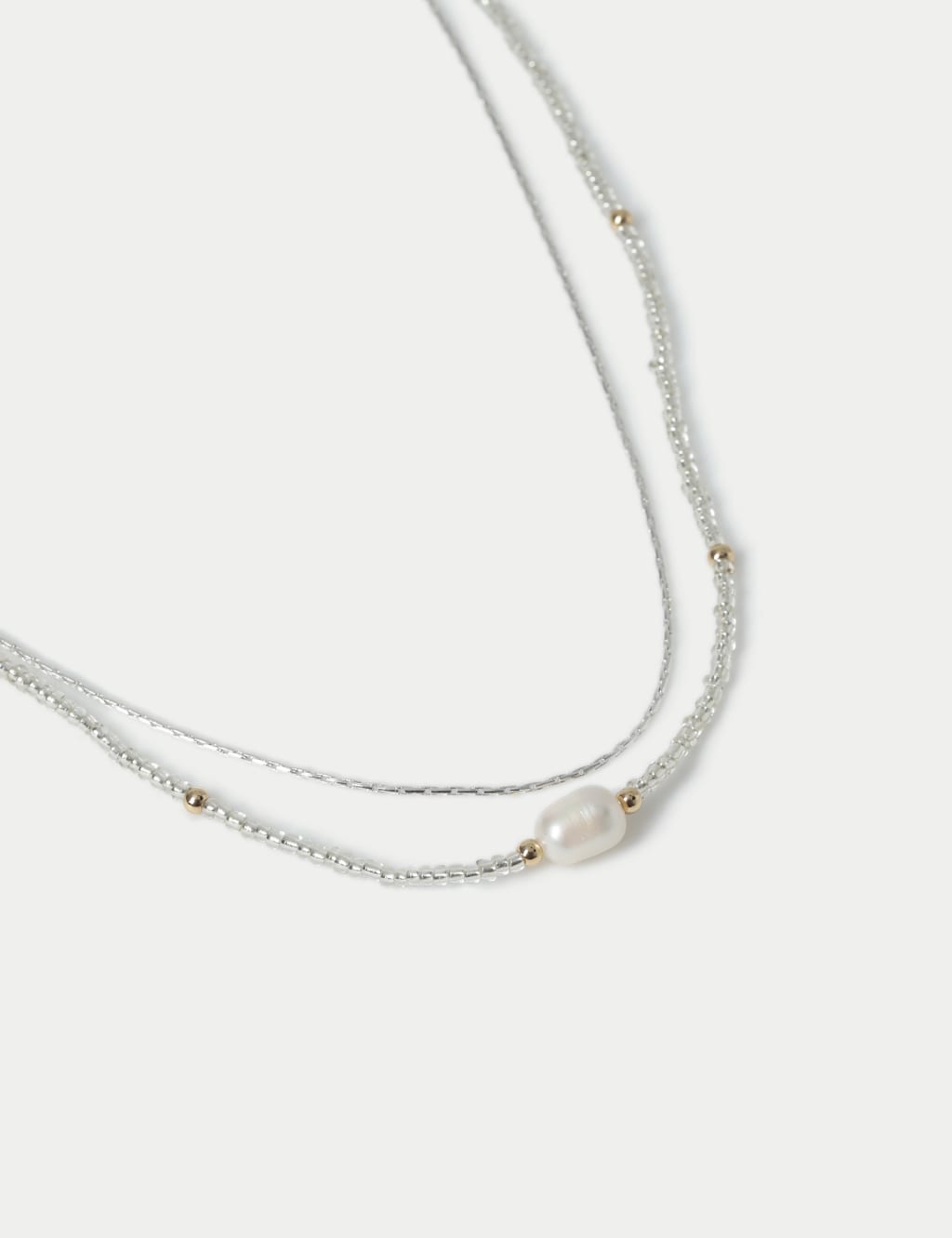 Silver Tone Beaded Pearl Multi Layer Necklace 2 of 2