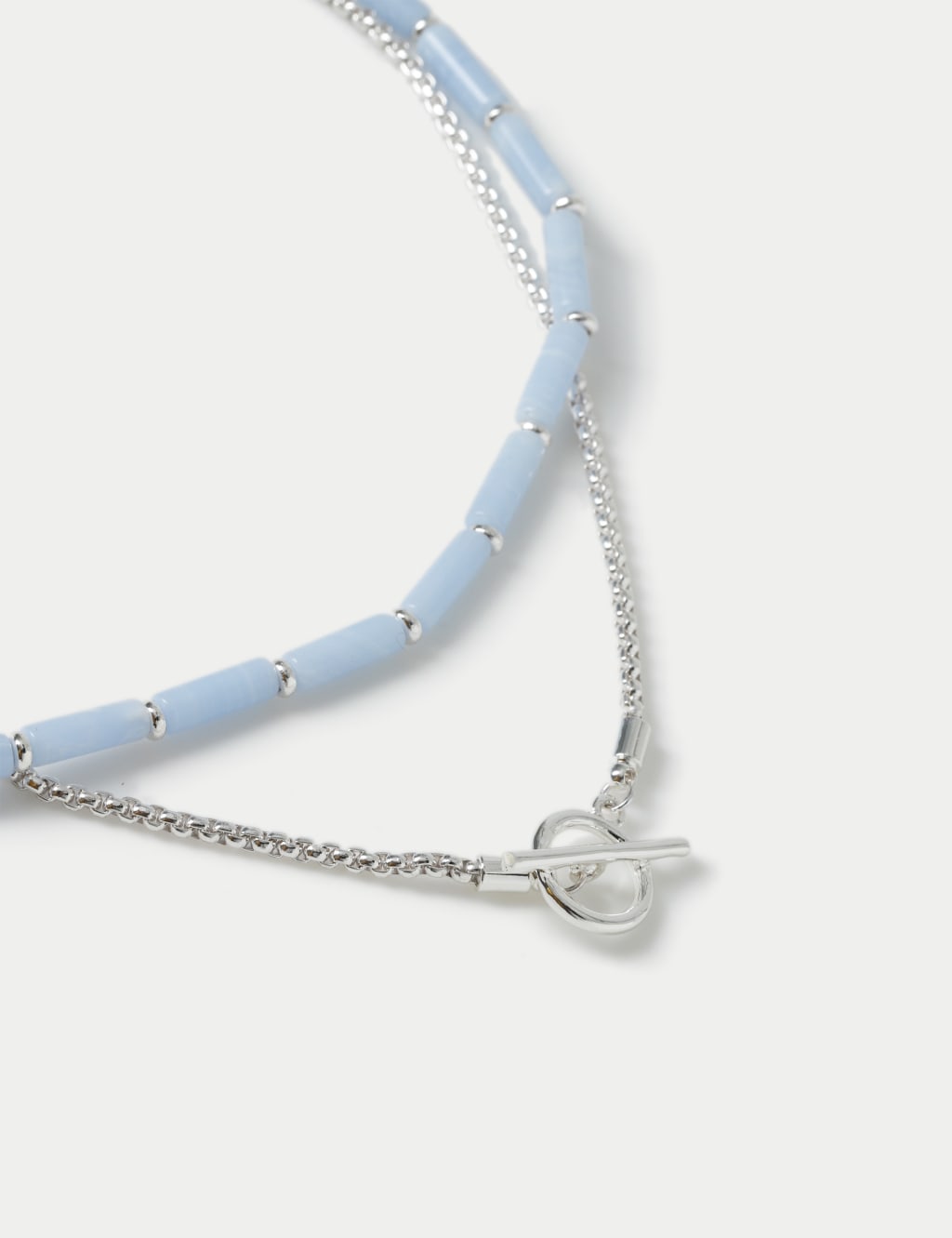 Silver Tone T-Bar and Blue Layering Necklace 2 of 2