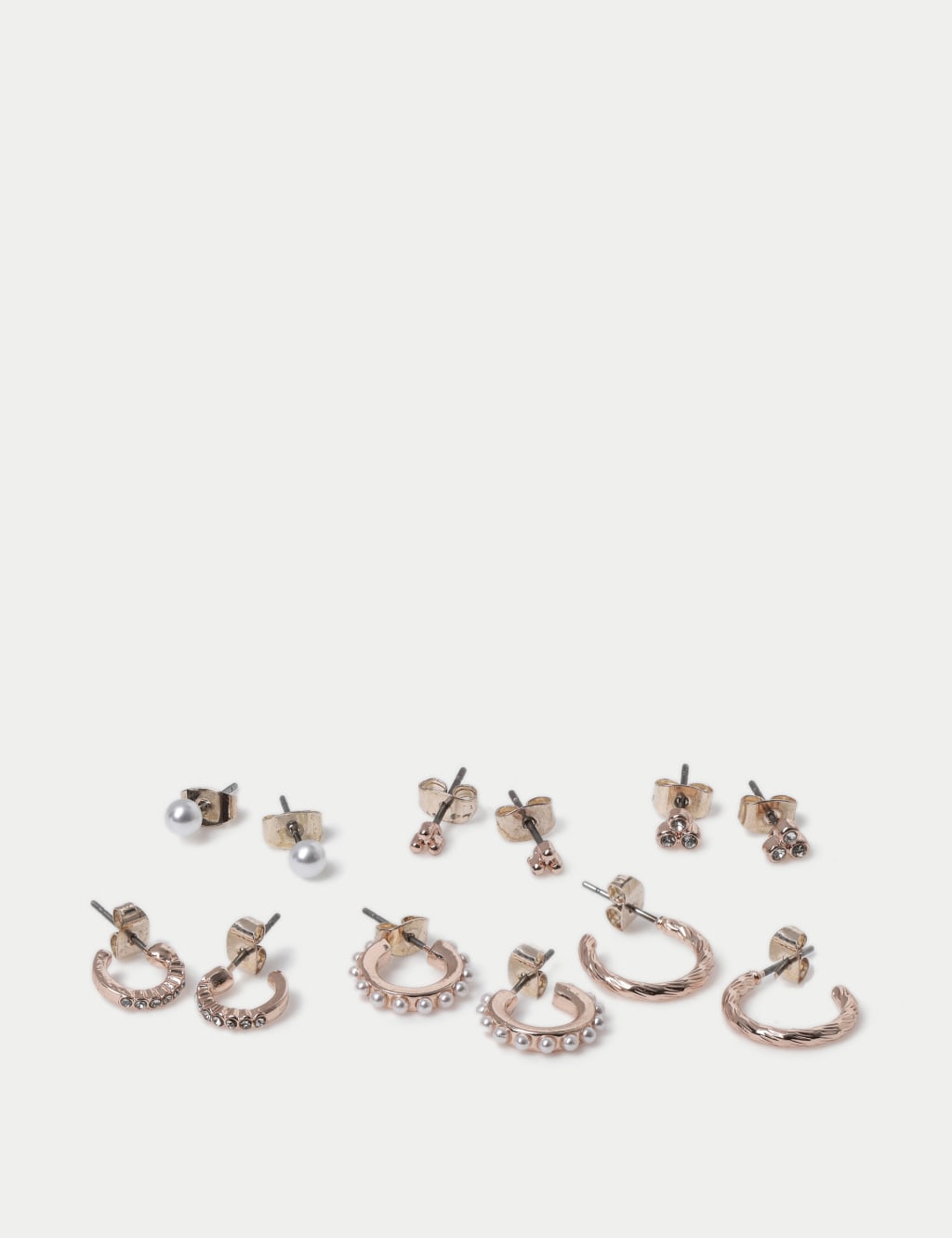 6 Pack Gold Tone Pearl Hoop and Stud Earring Set 2 of 2
