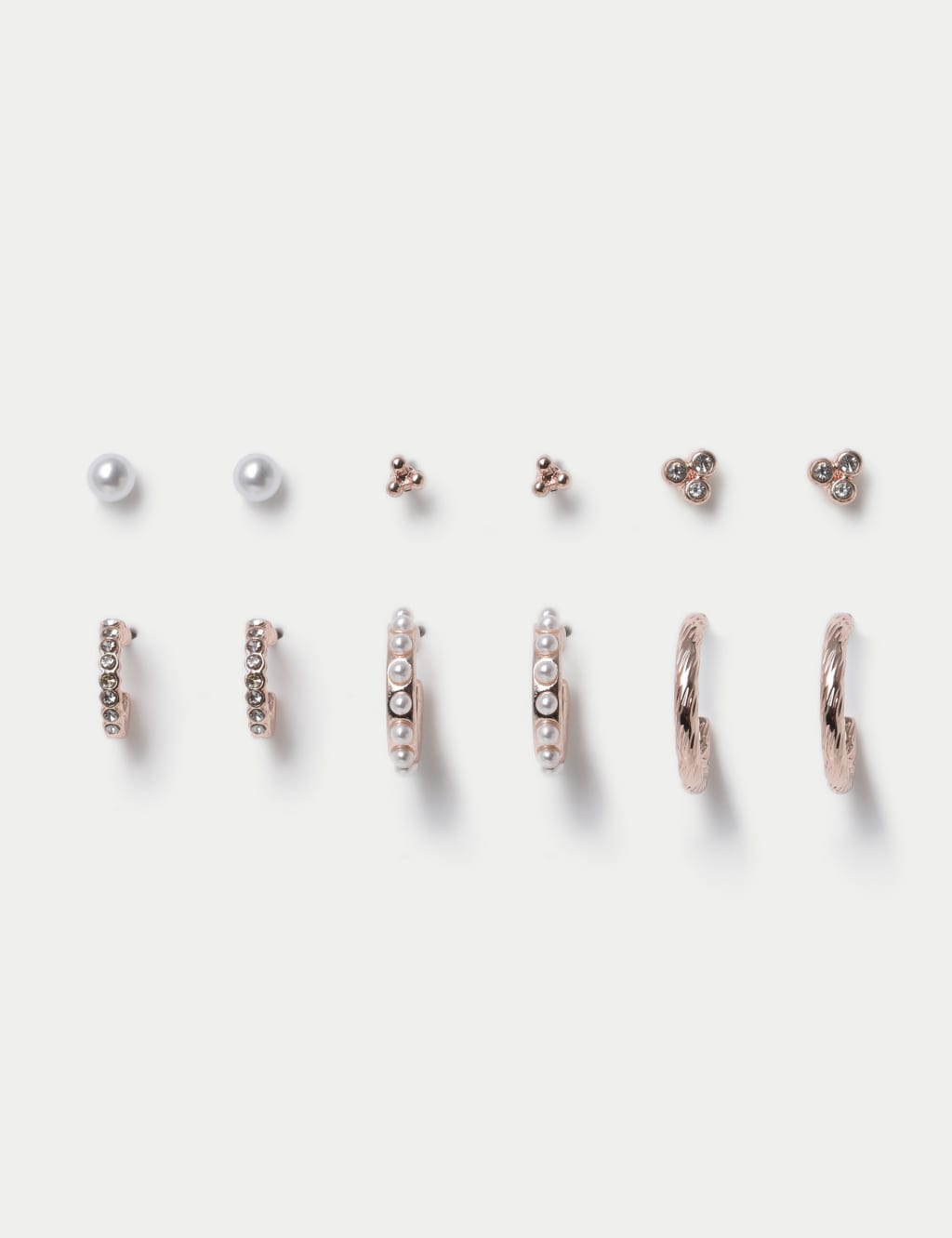 6 Pack Gold Tone Pearl Hoop and Stud Earring Set 1 of 2
