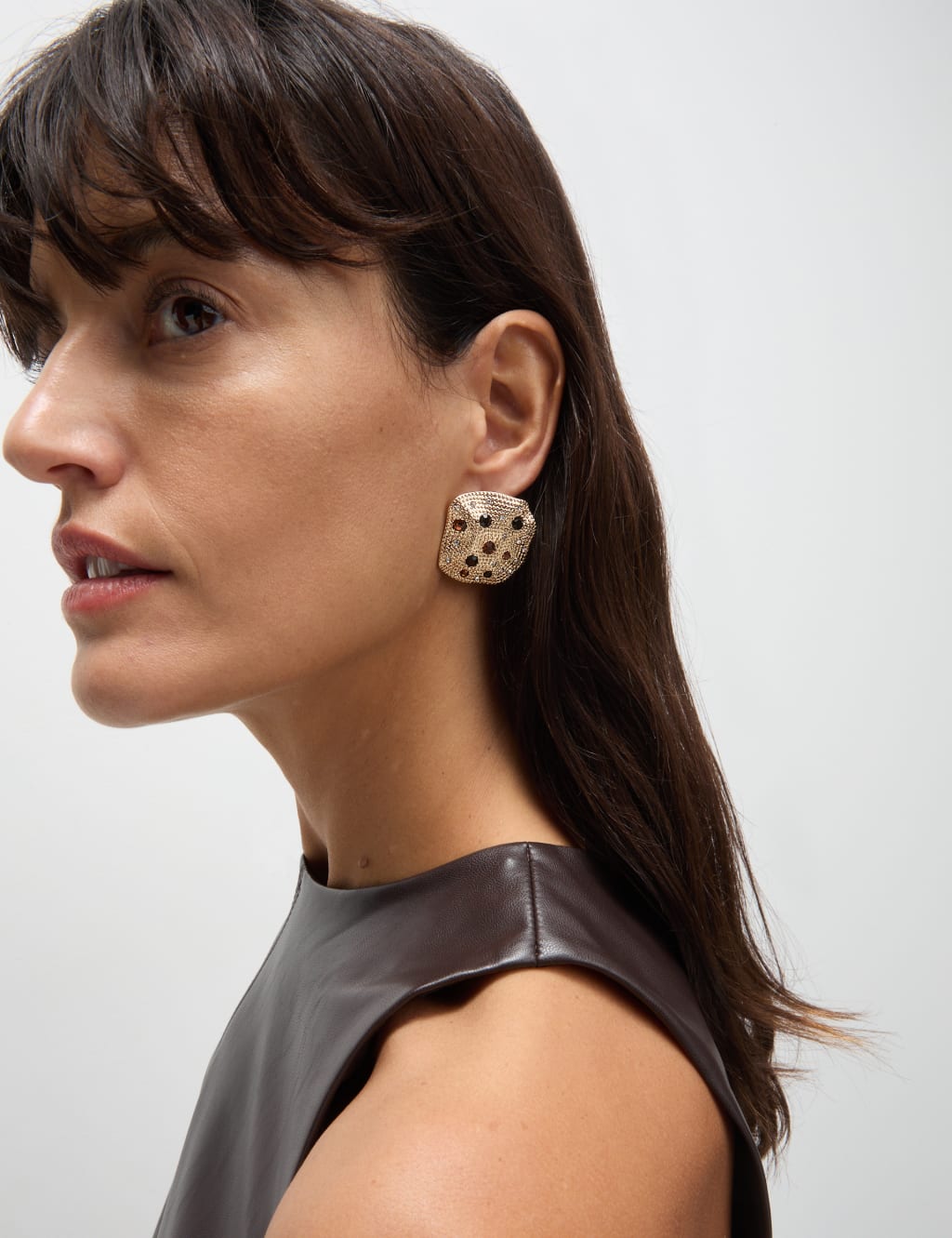 Oversized Amber Stone Stud Earring M S Collection M S