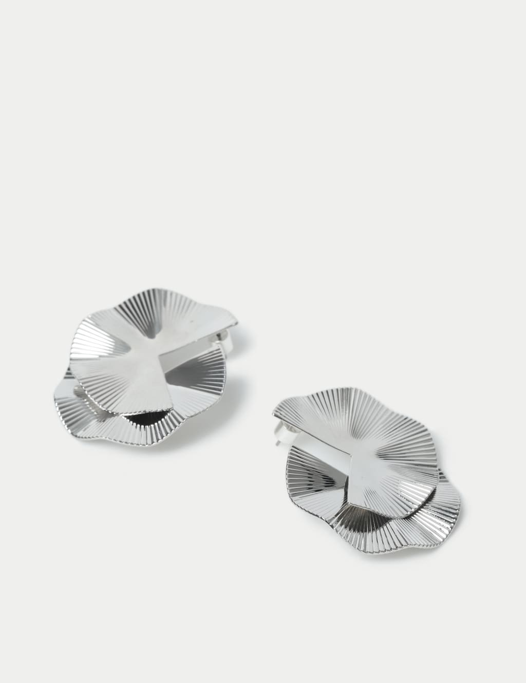 Oversized Rhodium Tone Circular Sector Ridge Earrings 2 of 2