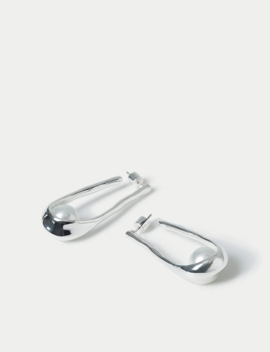 Silver Tone Elongated Pearl Drop Earrings 2 of 2