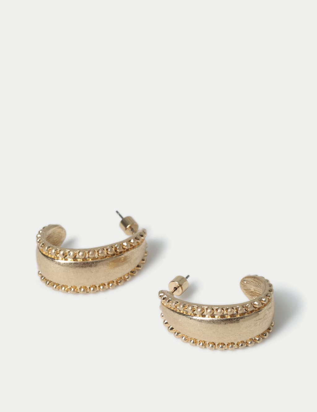Brushed Gold Tone Beaded Hoop Earrings 2 of 2