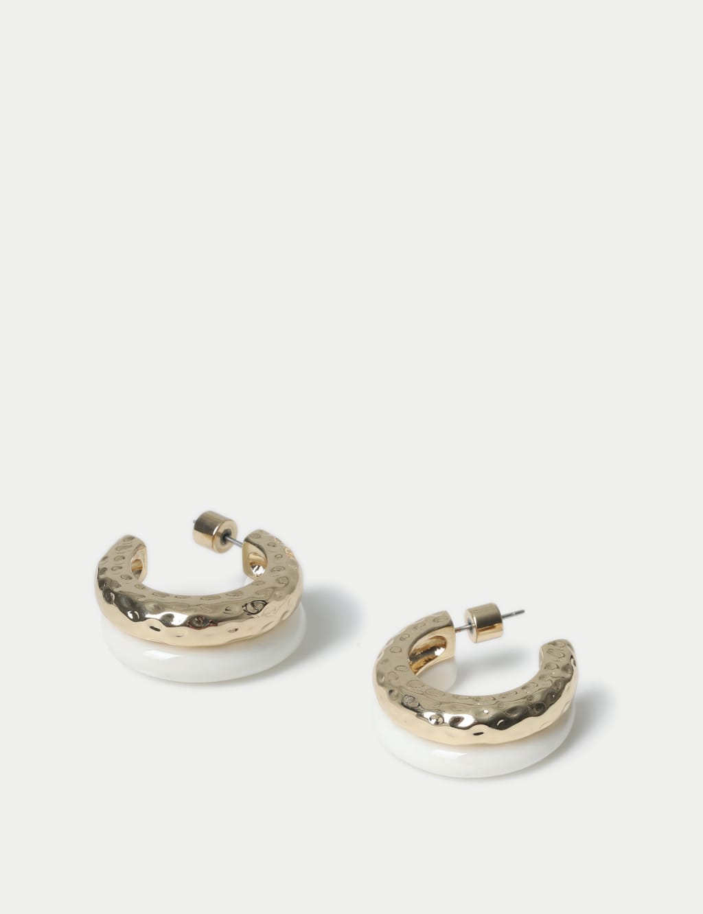 Gold Tone and White Double Hoop Earrings 2 of 2
