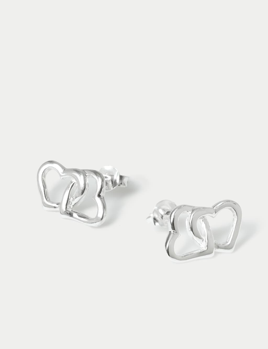 925 Sterling Silver Heart Stud Earrings 2 of 2