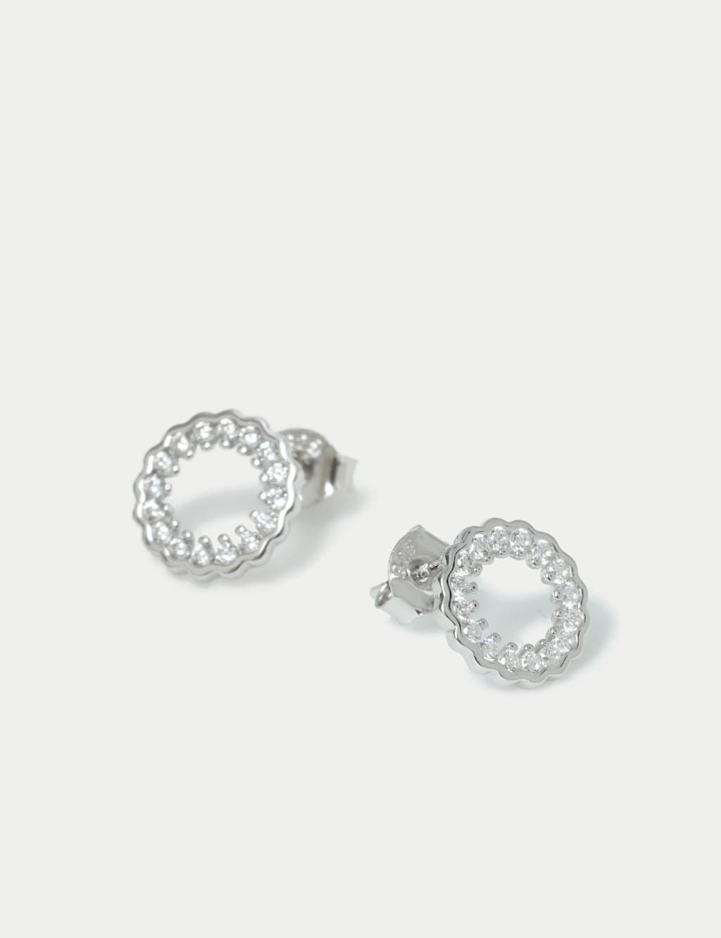 925 Sterling Silver Pave Circle Stud Earrings 2 of 3