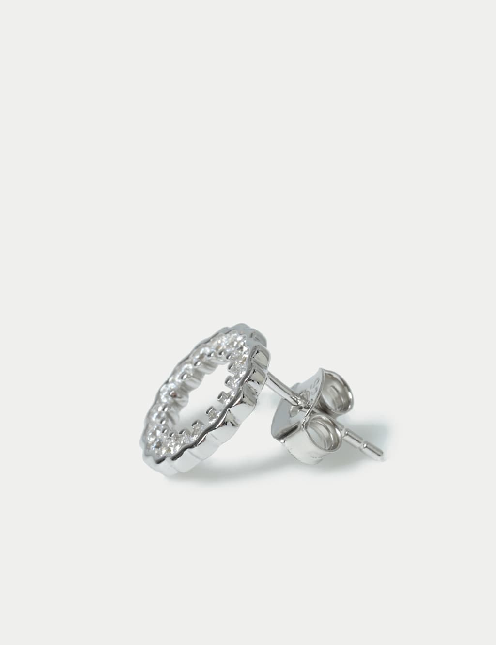 925 Sterling Silver Pave Circle Stud Earrings 3 of 3