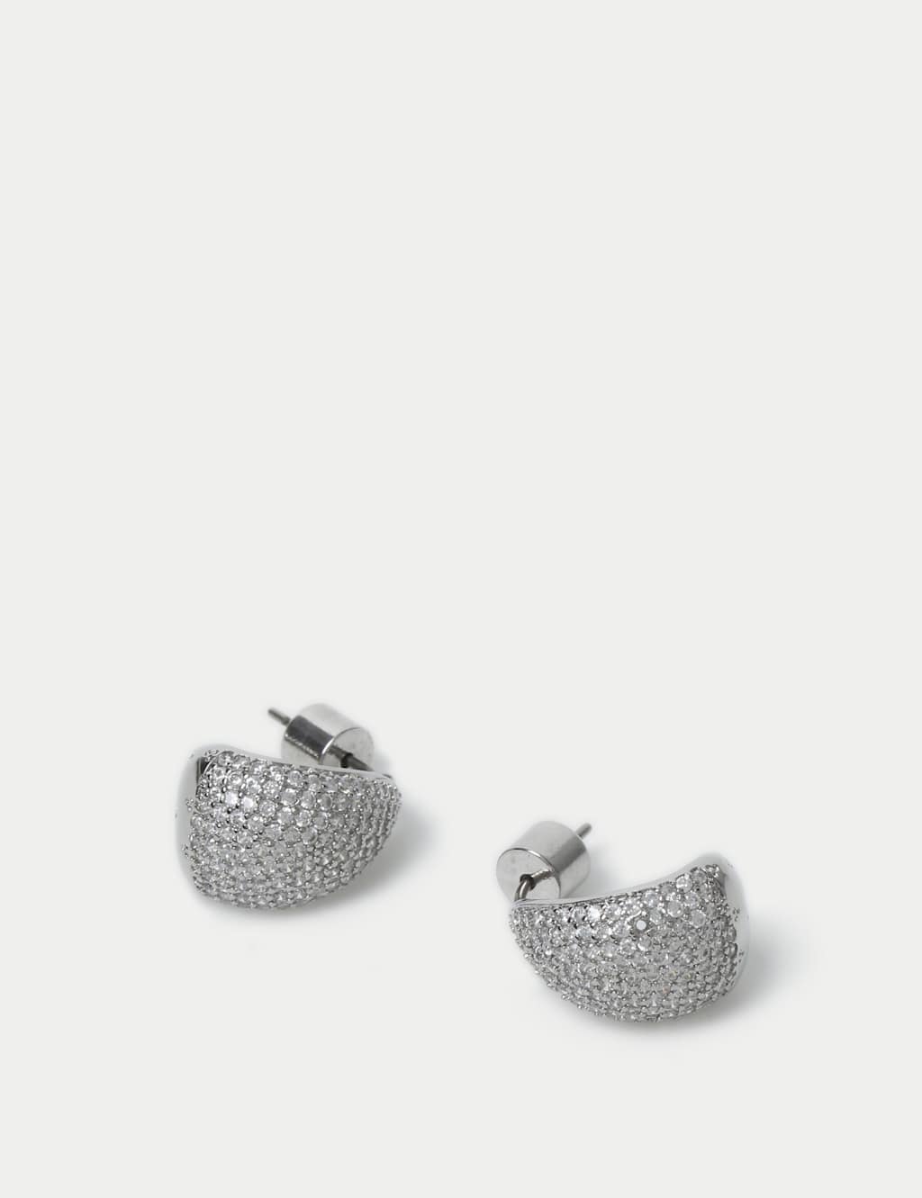 Platinum Plated Cubic Zirconia Dome Stud Earrings 2 of 3