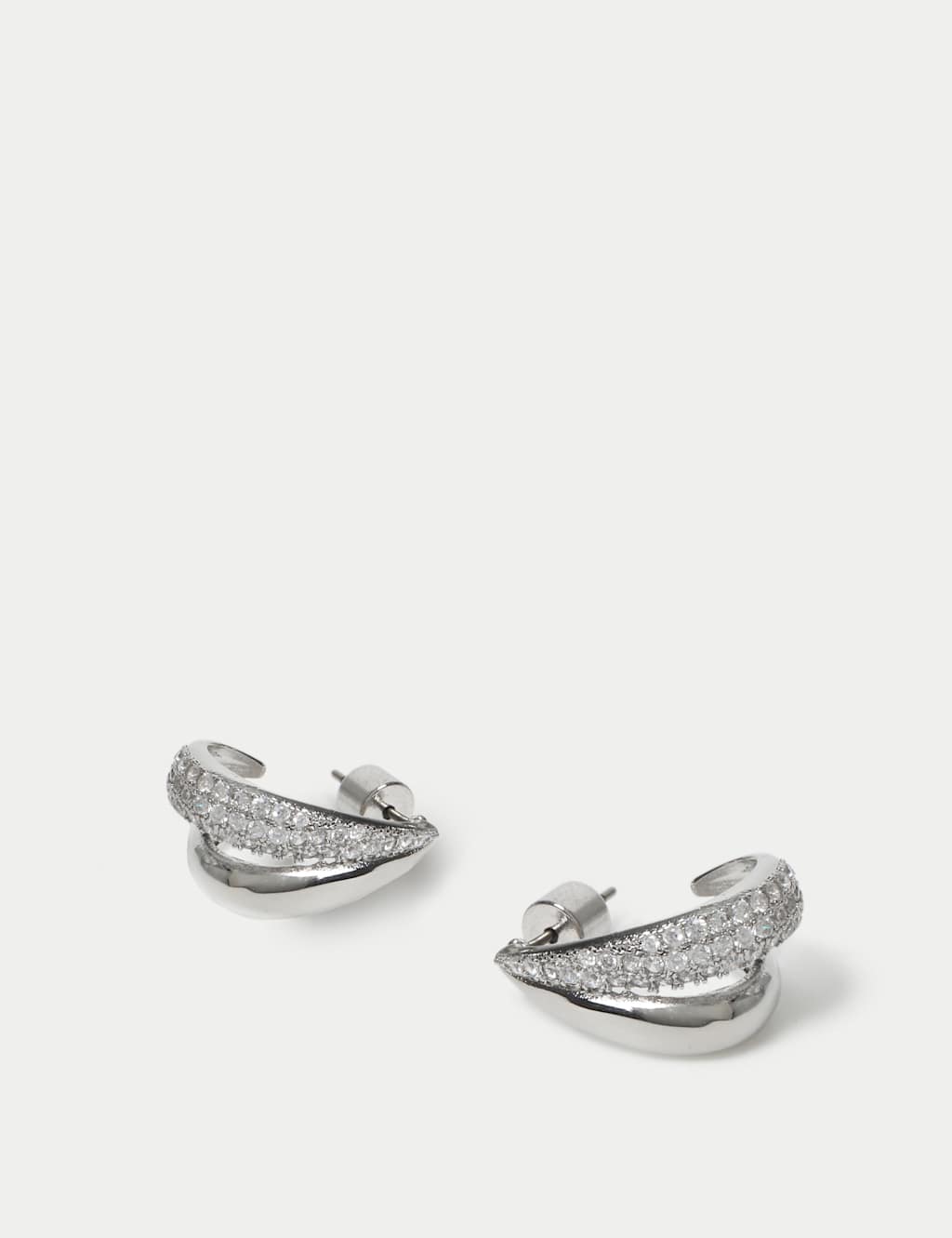 Platinum Plated Cubic Zirconia Double Hoop Earrings 2 of 2