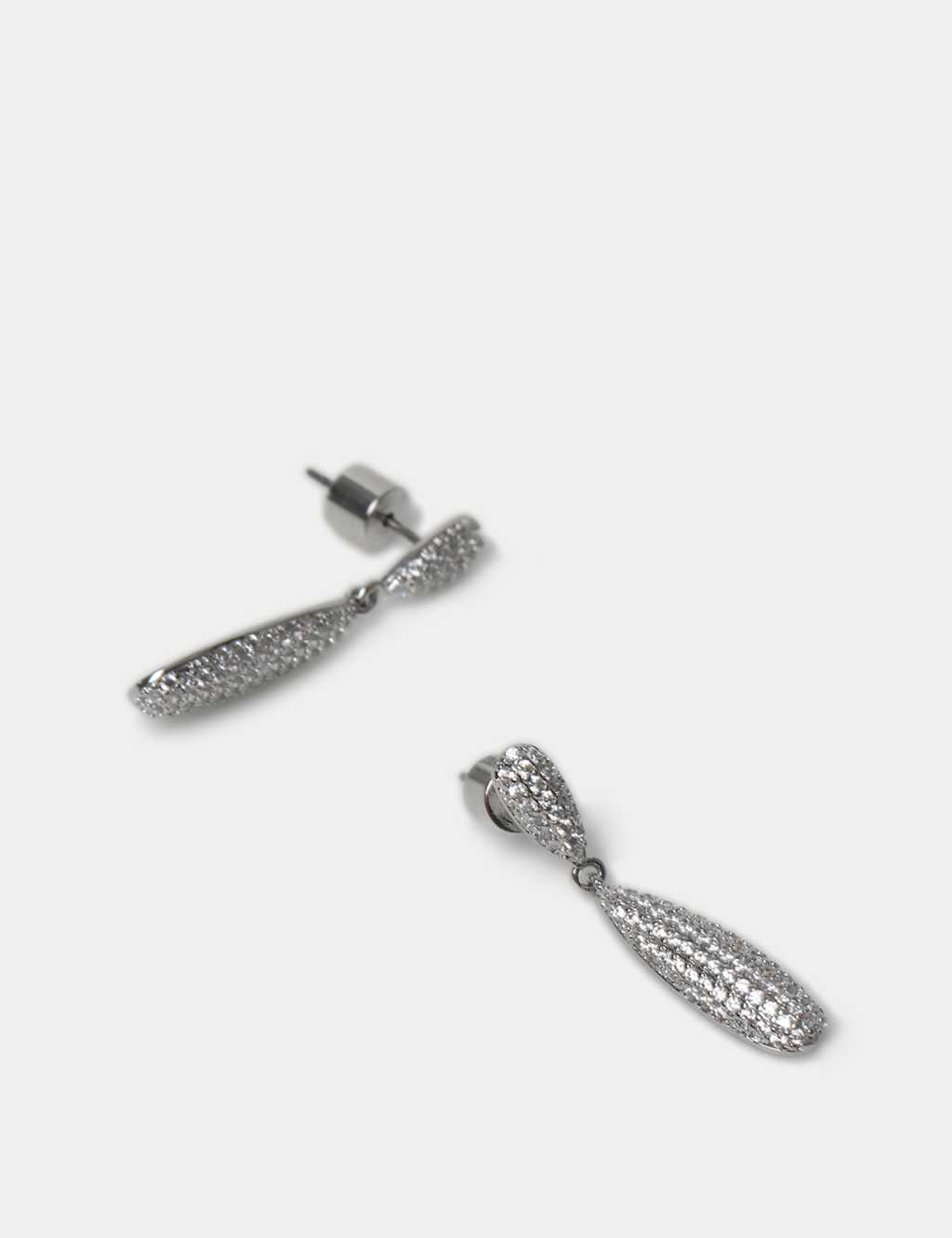 Platinum Plated Cubic Zirconia Embellished Drop Earrings 2 of 2