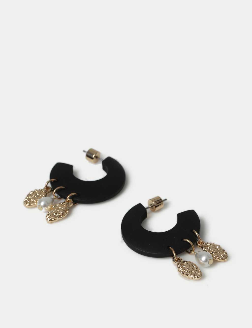 Black Wooden Charm Hoop Earrings 2 of 2