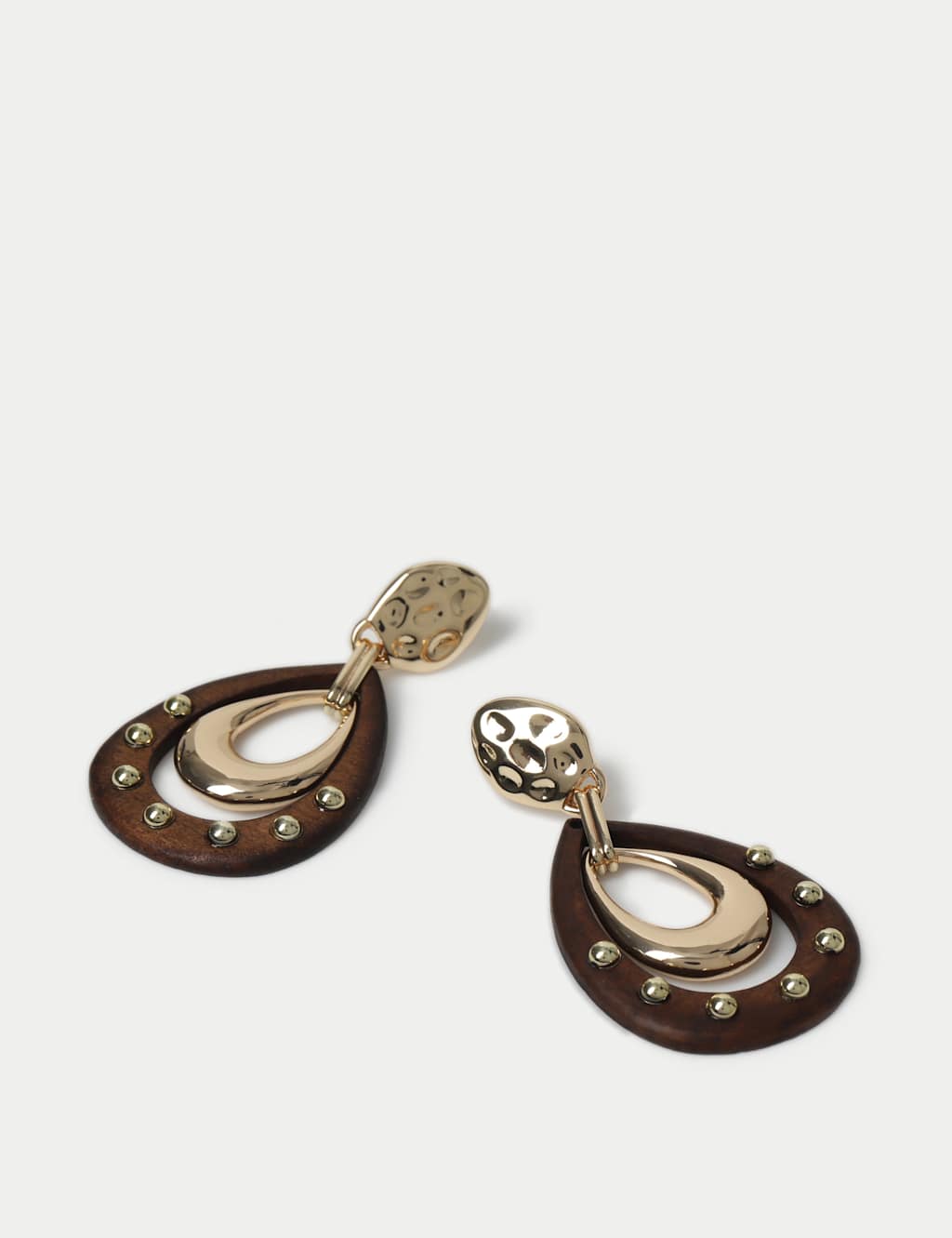 Wooden Stud Circle Drop Earrings 2 of 2