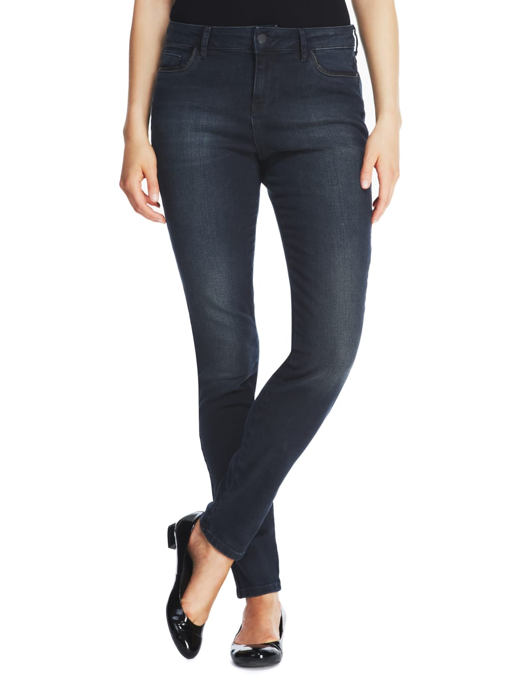 Faux Leather Trim Denim Skinny Jeans 1 of 6