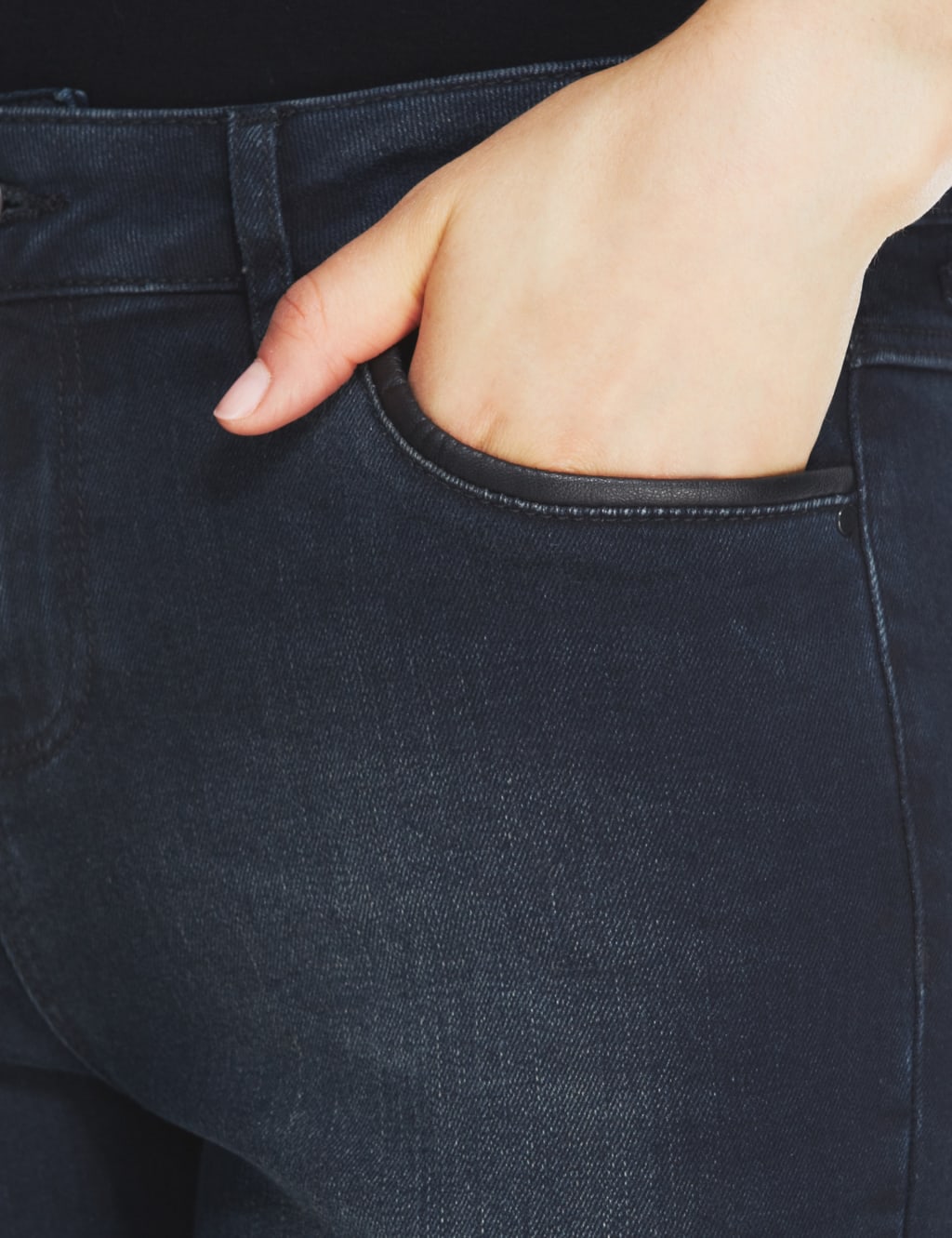 Faux Leather Trim Denim Skinny Jeans 6 of 6