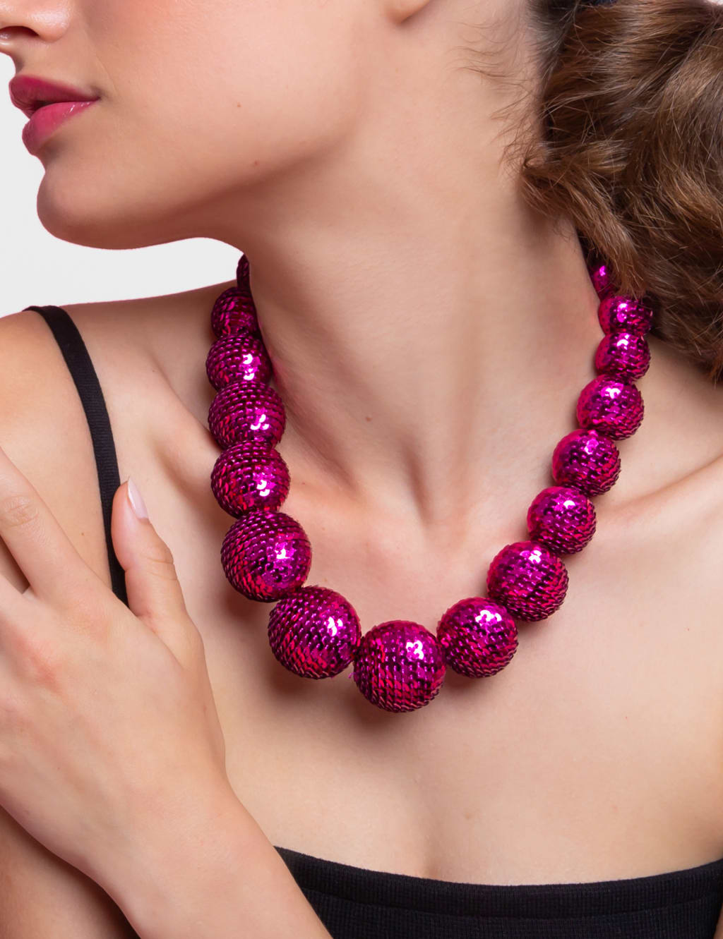 Pink Sequin Ball Necklace 3 of 3