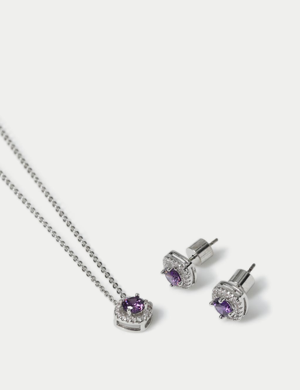 Platinum Plated February Birthstone Earring and Necklace Set 3 of 3