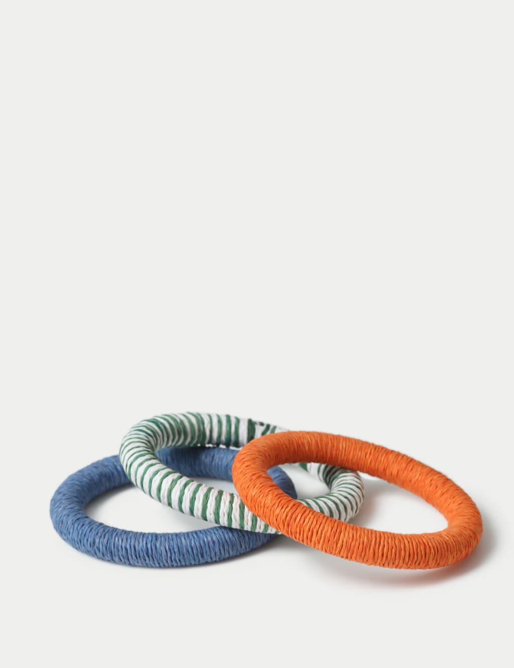 3 Pack Orange and Blue Strip Wooden Bangle Set 1 of 2