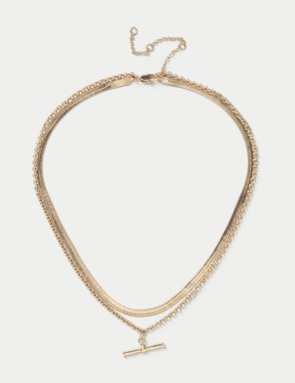 Gold Tone Snake T-bar Multirow Necklace 1 of 3