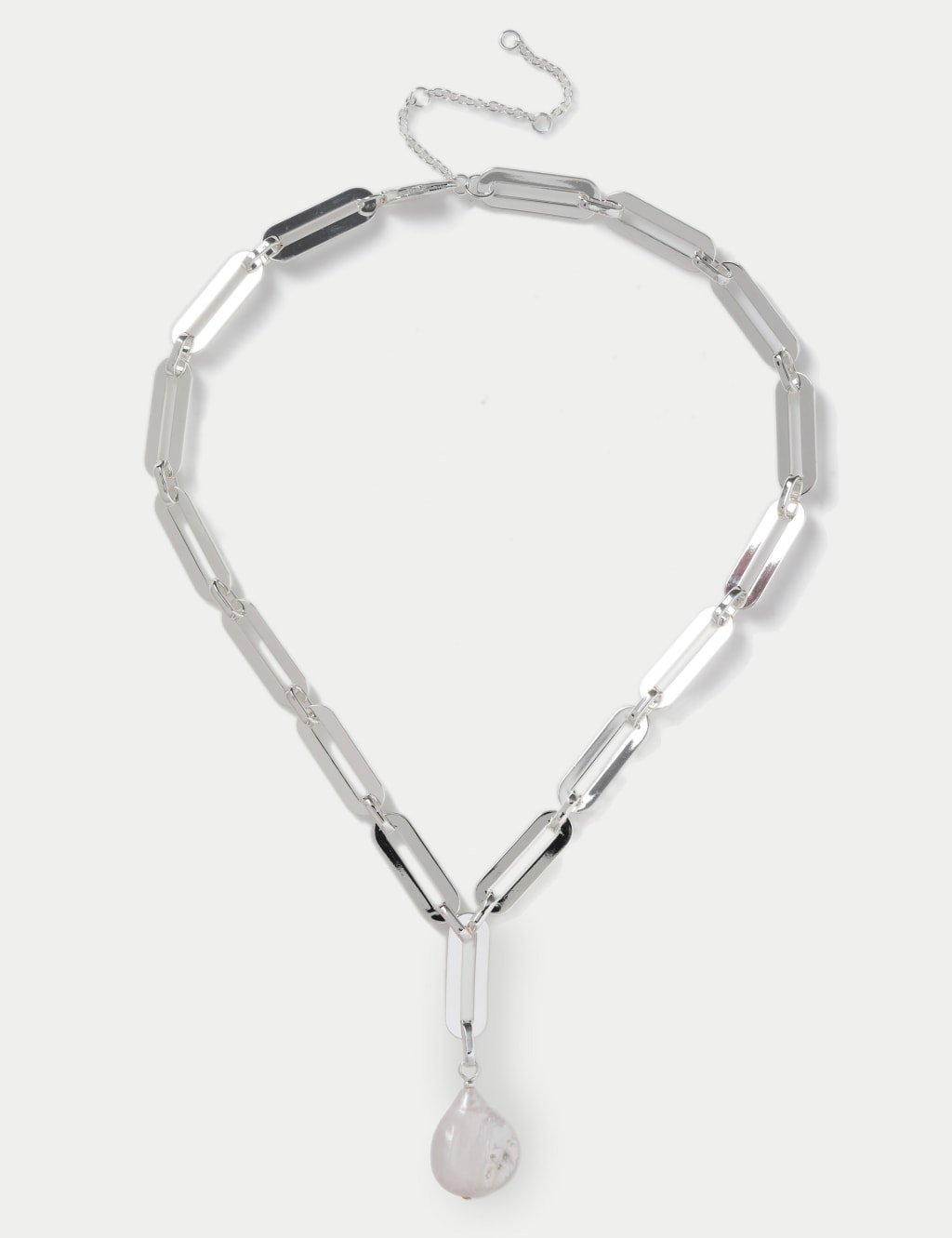 Autograph Silver Tone Link Freshwater Pearl Y Necklace M S Collection M S