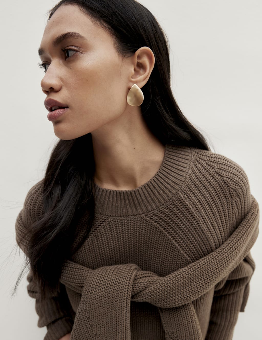 Gold Tone Brushed Stud Earring