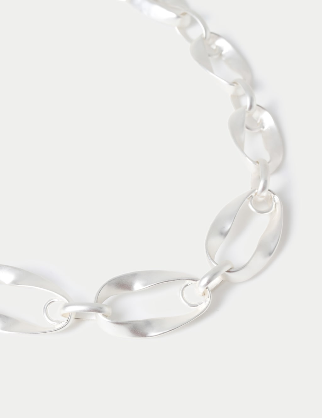 Brushed Silver Tone Organic Link Chain Necklace