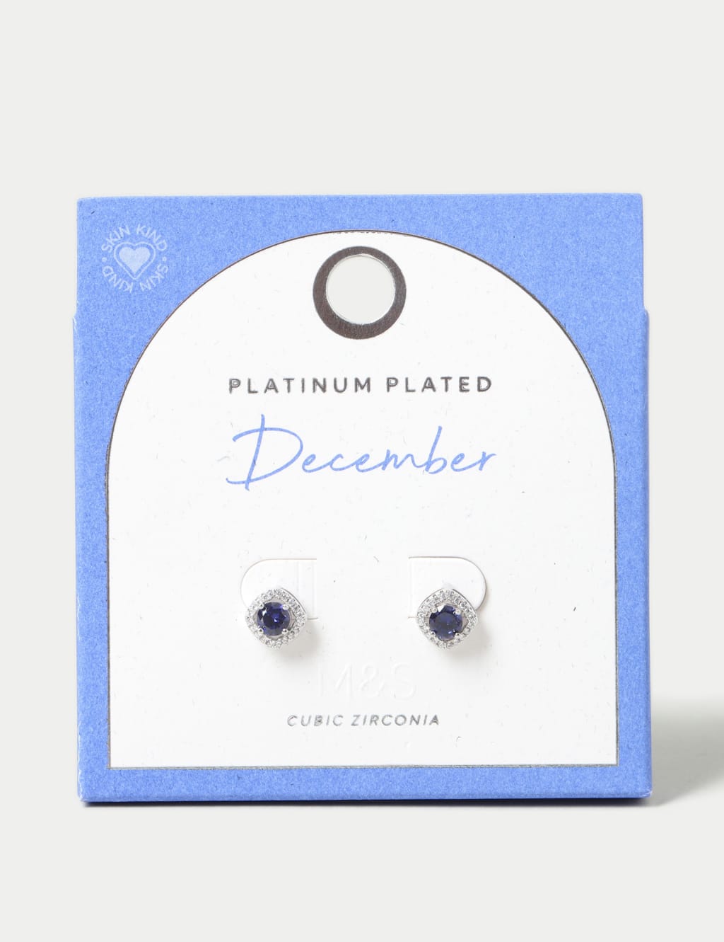 Platinum Plated Cubic Zirconia December Birthstone Stud Earring M S Collection M S