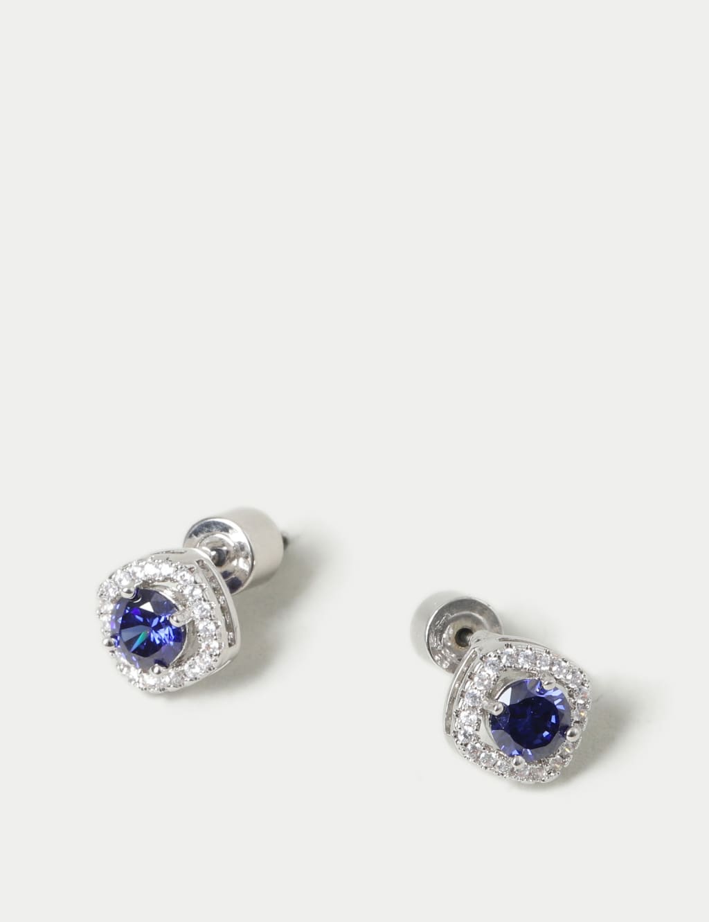 Platinum Plated Cubic Zirconia December Birthstone Stud Earring M S Collection M S