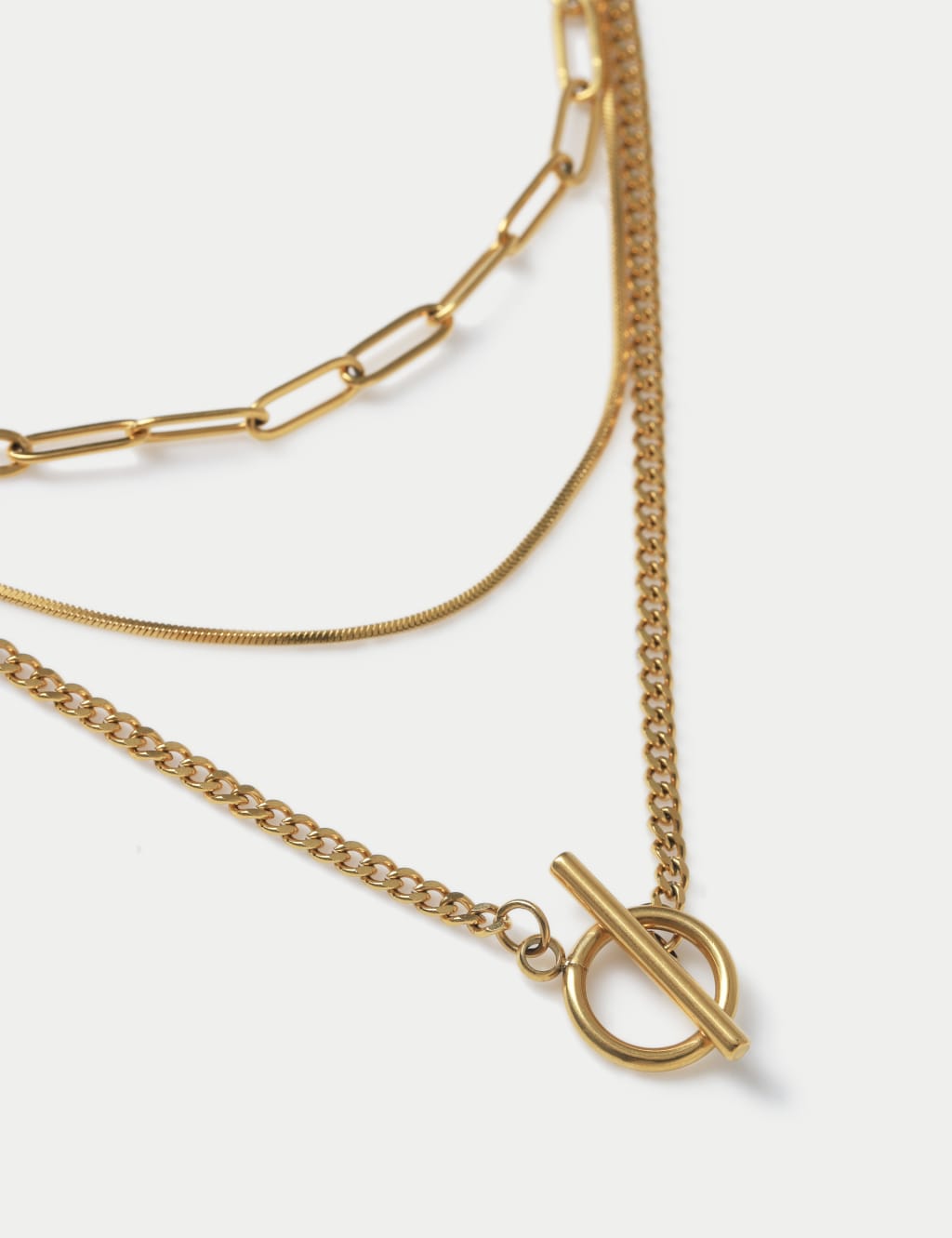 Gold Tone Plated T-Bar Multi Row Necklace 2 of 2