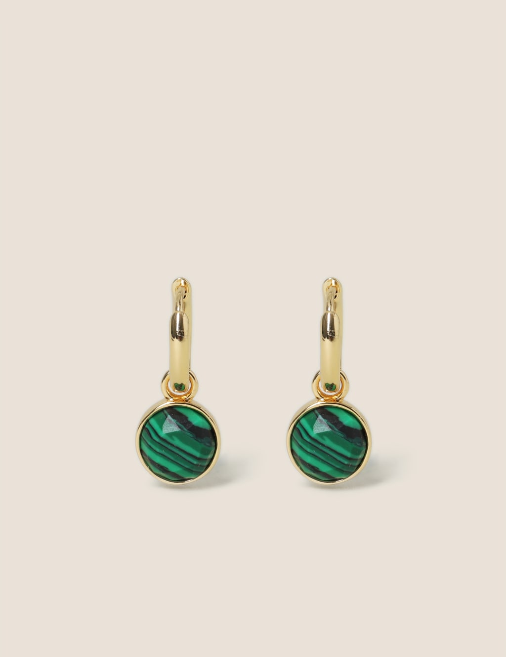 Gold Plated Semi Precious Green Hoop Earrings 1 of 2