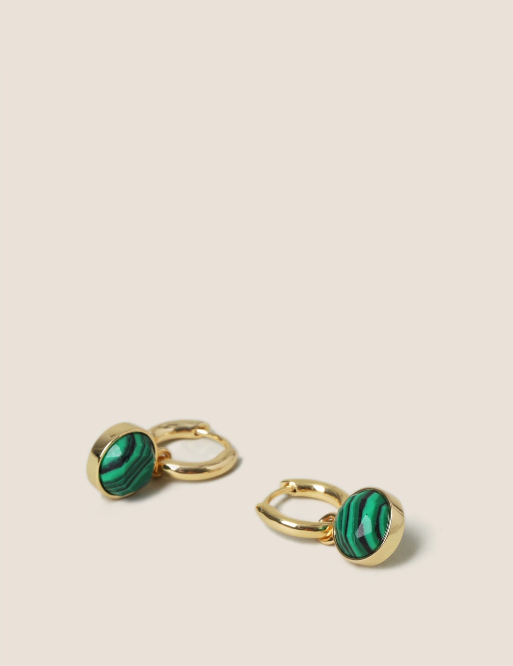 Gold Plated Semi Precious Green Hoop Earrings 2 of 2