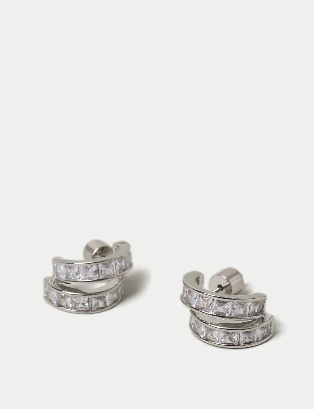 Platinum Plated Cubic Zirconia Hoop Earrings 2 of 2