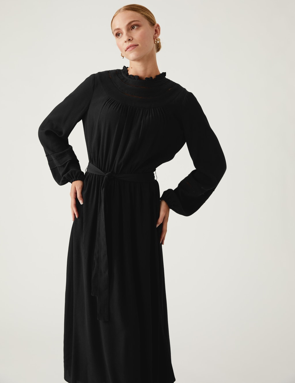 Round Neck Belted Midi Column Dress 1 of 6