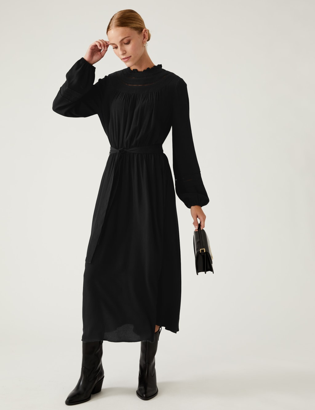 Round Neck Belted Midi Column Dress 3 of 6