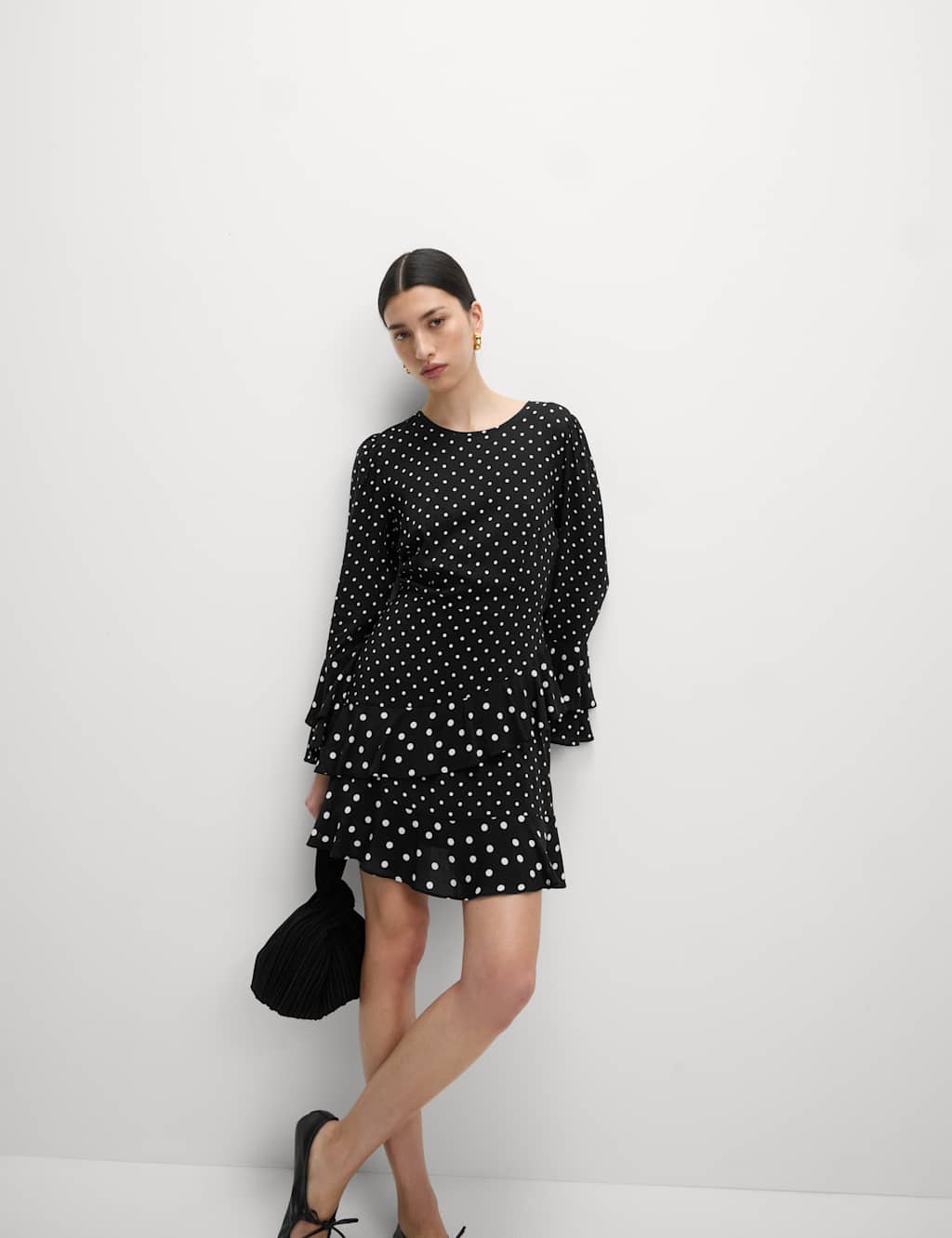 Spot Print Ruffle Mini Skater Dress 3 of 7