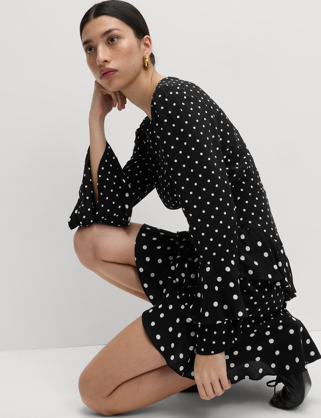 Spot Print Ruffle Mini Skater Dress 6 of 7