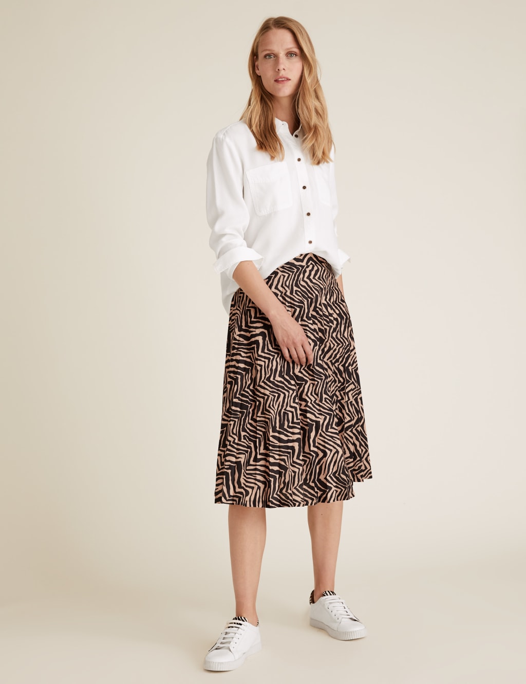 Jersey Zebra Print Pleated Midi Skirt 3 of 5