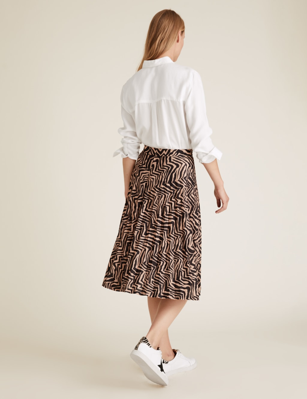 Jersey Zebra Print Pleated Midi Skirt 5 of 5