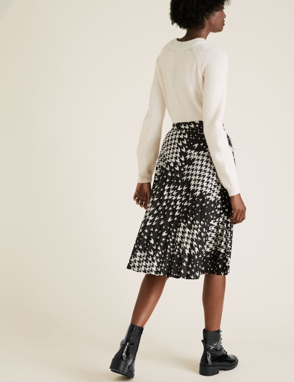 Jersey Dogtooth Pleated Midi Skirt 4 of 4