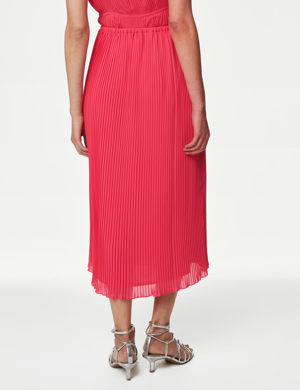 Red pleated skirt marks and spencer top