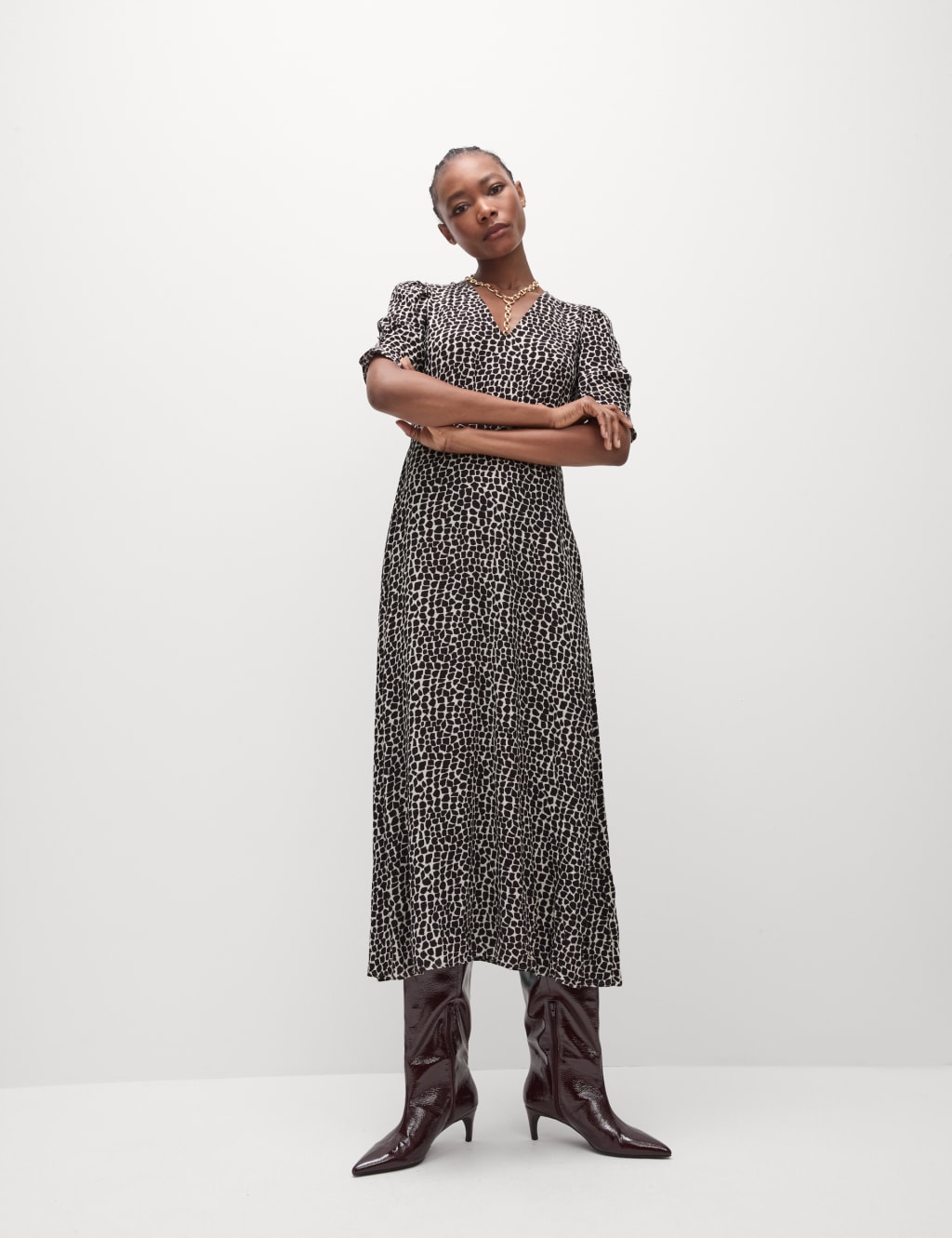 Printed V Neck Midaxi Tea Dress