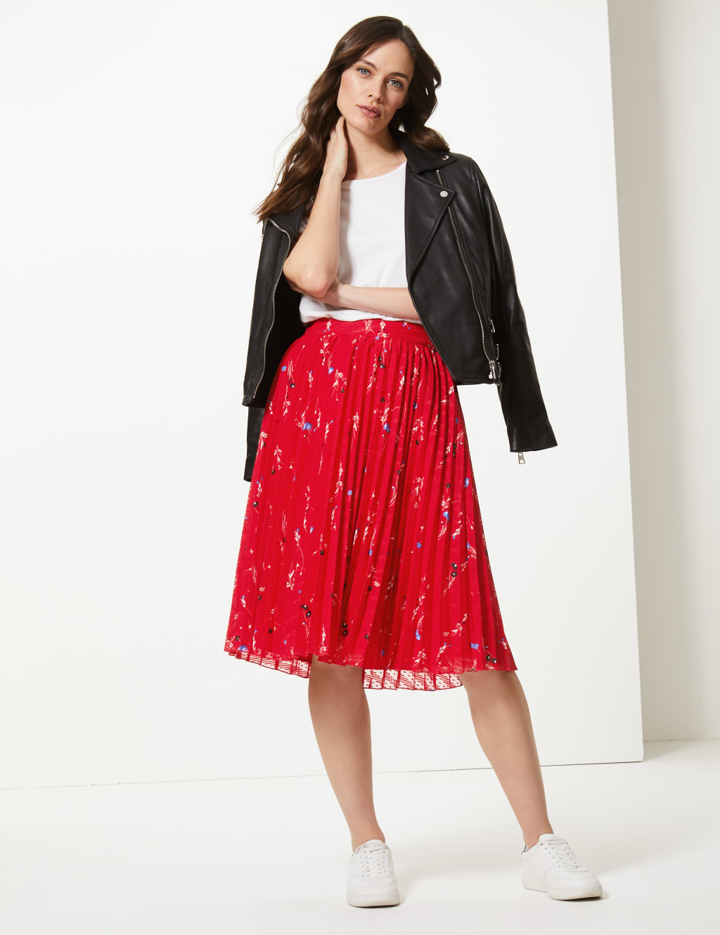 Floral Print Pleated Fit Flare Midi Skirt M S Collection M S