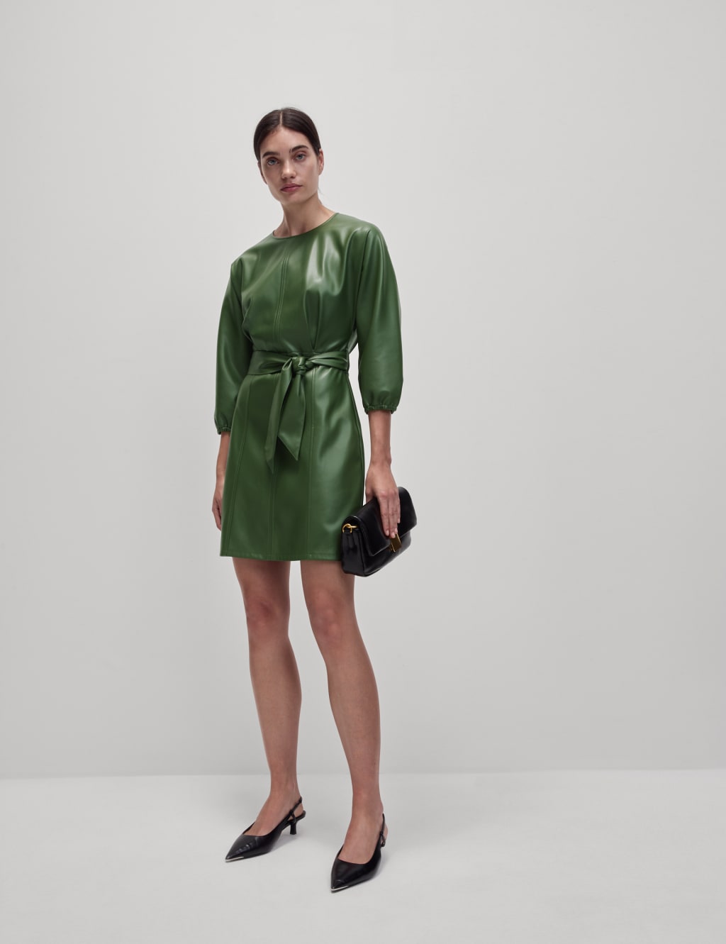 Faux Leather Belted Mini column Dress