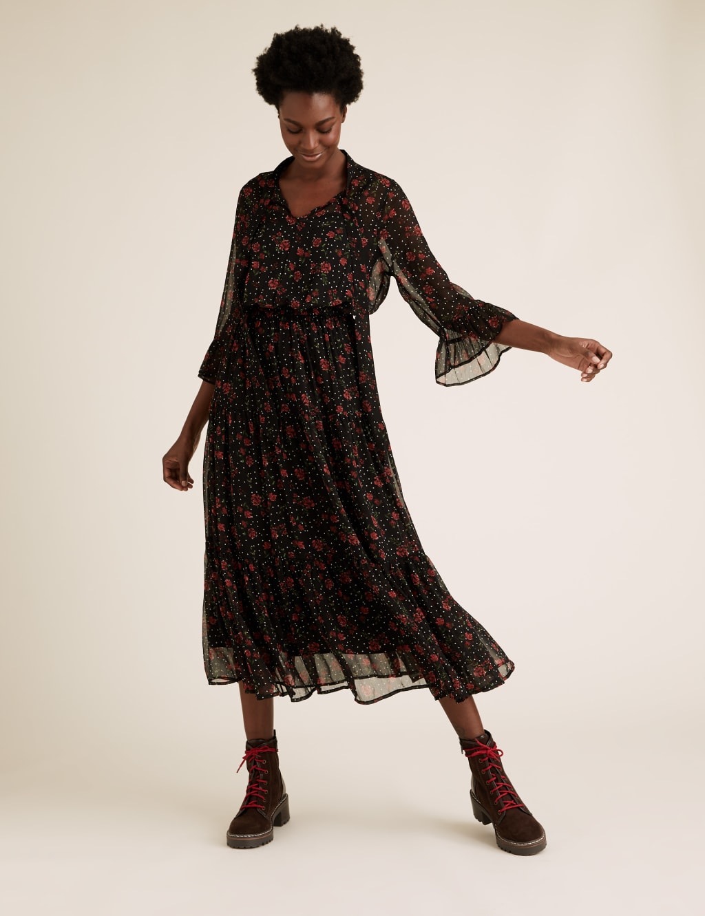 Chiffon Floral Midaxi Waisted Dress 3 of 5