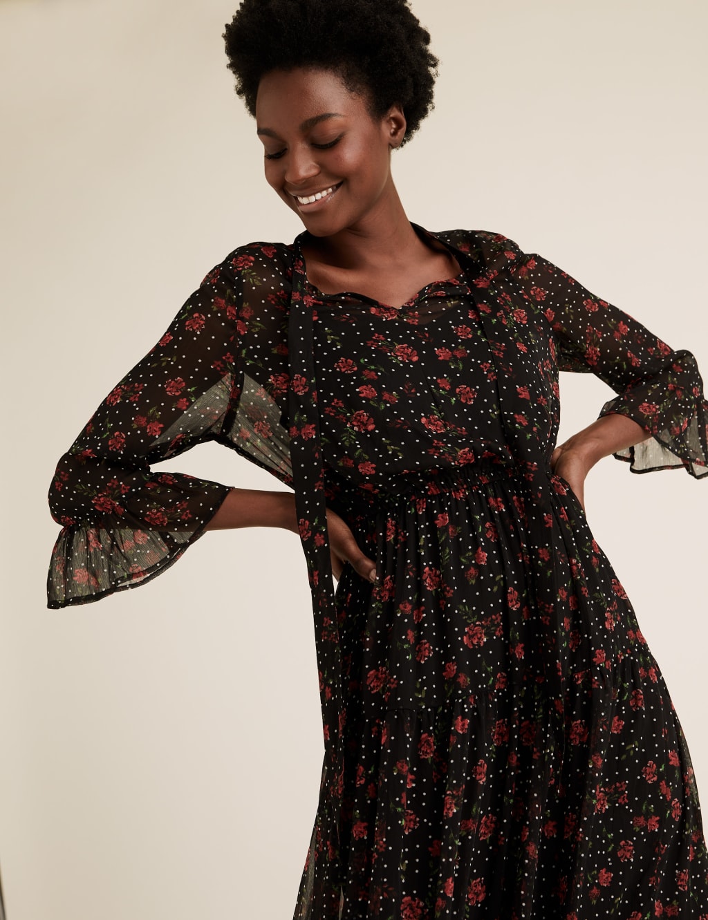 Chiffon Floral Midaxi Waisted Dress 4 of 5