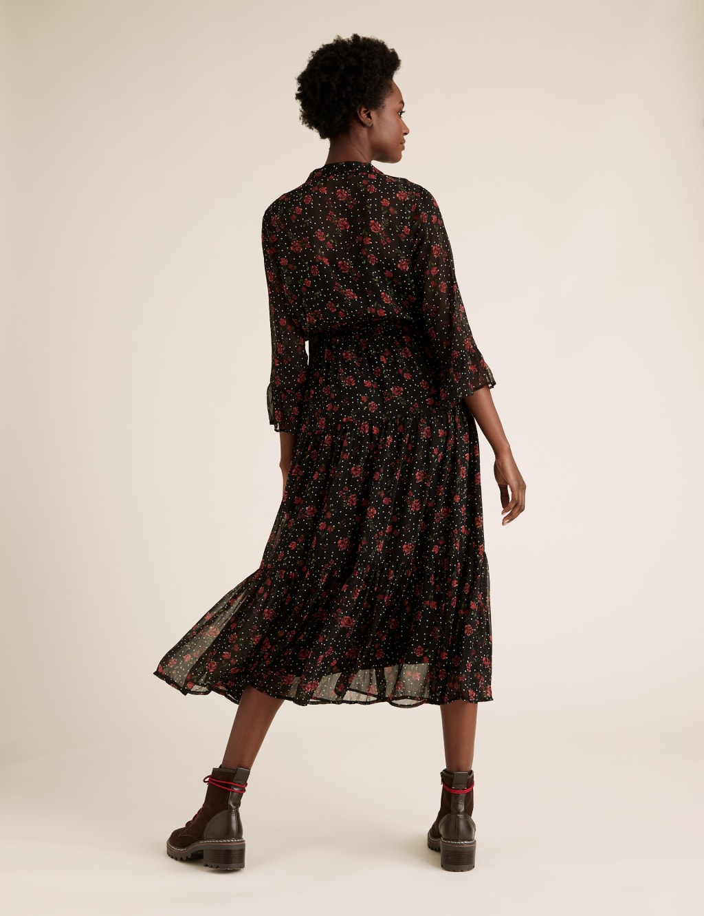 Chiffon Floral Midaxi Waisted Dress 5 of 5