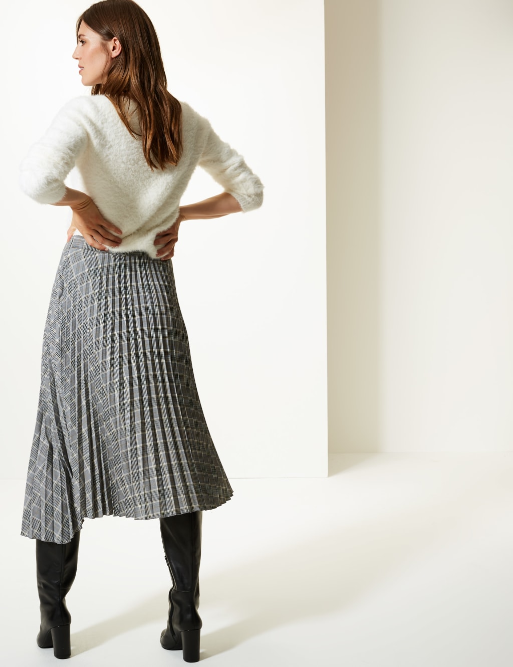 Checked Asymmetric Pleated Midi Skirt 4 of 6