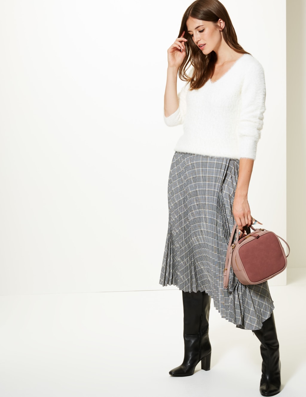 Checked Asymmetric Pleated Midi Skirt 6 of 6