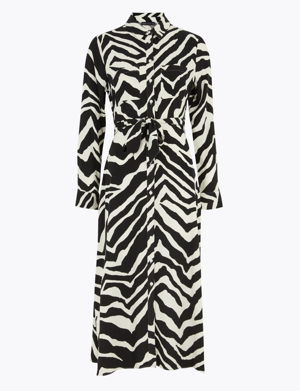 Zebra Print Belted Midi Shirt Dress M S Collection M S